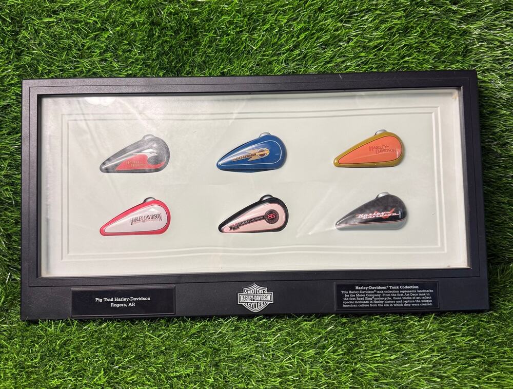 Harley-Davidson Tank Collection 6 Mini Gas Tanks Framed Shadow Box Pig Trail Ark